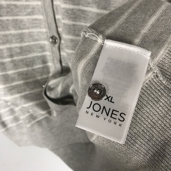 Jones Ny striped cardigan sweater grey crew neck - Picture 6 of 11